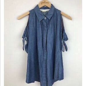 Anthropologie Holding Horses Denim Polka Dot Top